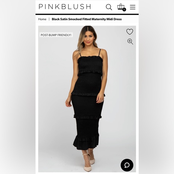Black Satin Smocked Fitted Maternity Midi Dress - Picture 3 of 7